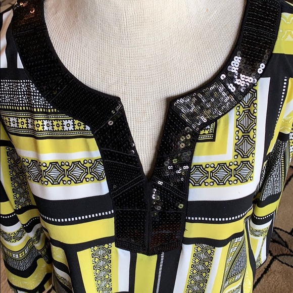 JM Collection Tunic Black Sequin Neckline Medium - Picture 2 of 6
